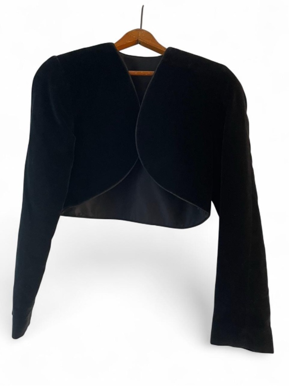 Vintage 90s Black 8 Cropped Velvet Bolero Jacket Whimsigoth Formal Prom Dance